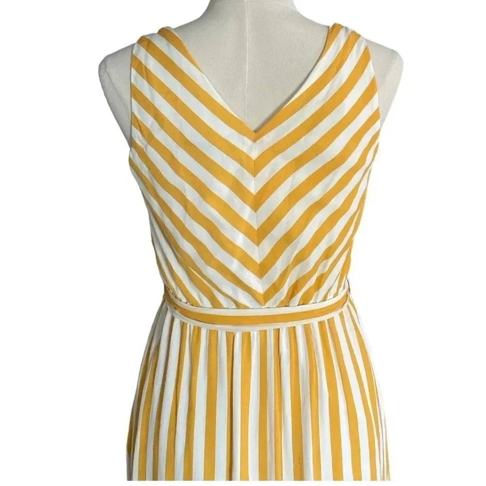 LOFT | Women Mustard/White Striped Chevron Flounce Maxi Dress Size 0P - Picture 9 of 15